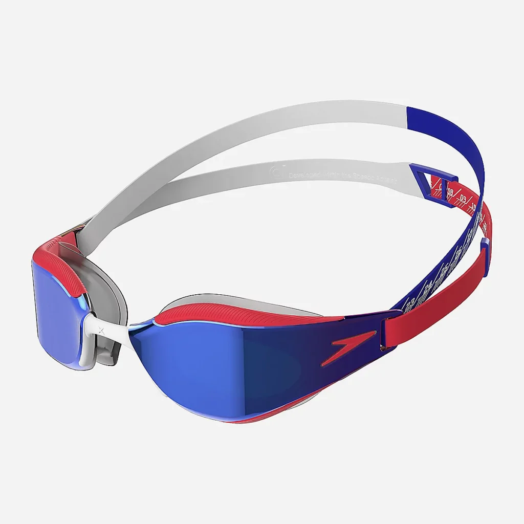 Lunettes de natation de compétition Speedo Fastskin Hyper Elite Mirror blanches et rouges, verres miroir