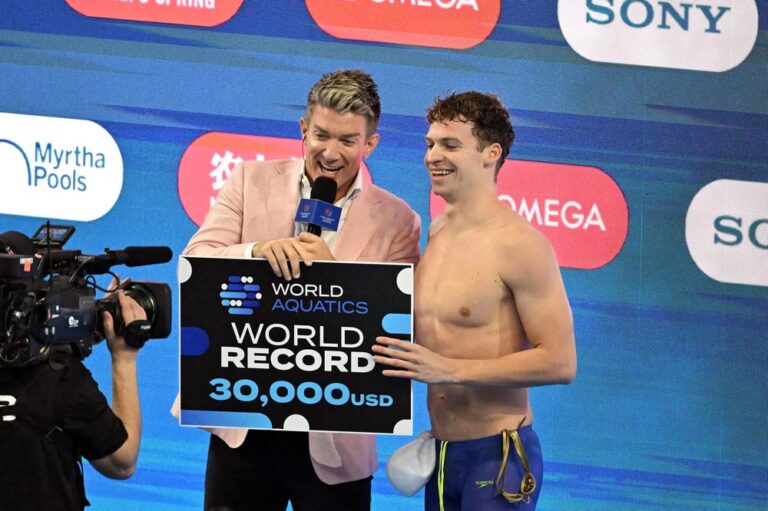 Singapore, 30th July, 2025. Swim star Leon aMARCHAND (FRA) shattered the men's 200m individual medley world record of 52.69sec in the semi-finals to erase Ryan LOCHTE (USA)'s previous record of 1:54.00sec at the World Aquatics Championship Singapore 2025.