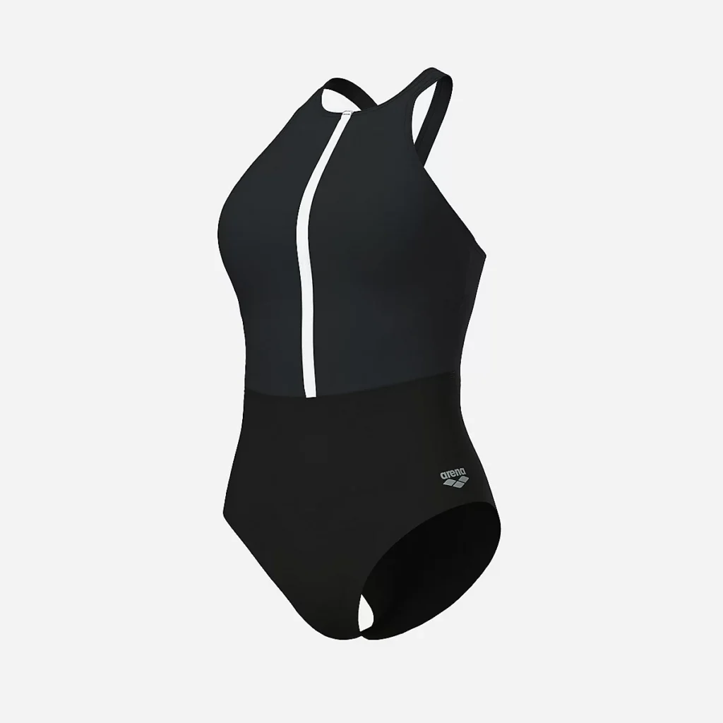 Maillot de bain 1 pièce Arena Silvia noir pour femme, avec brassière intégrée et bretelles ajustables.