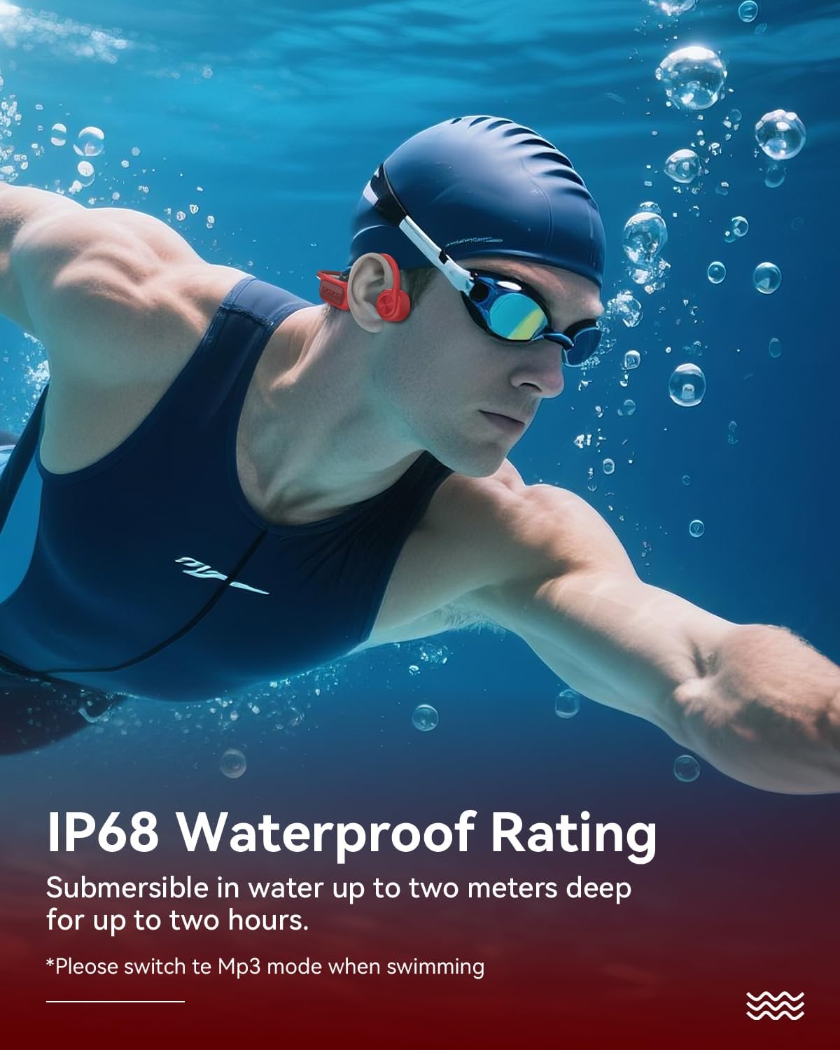 Casque conduction osseuse Wantek natation IP68 Bluetooth + MP3 32 Go – Image 2