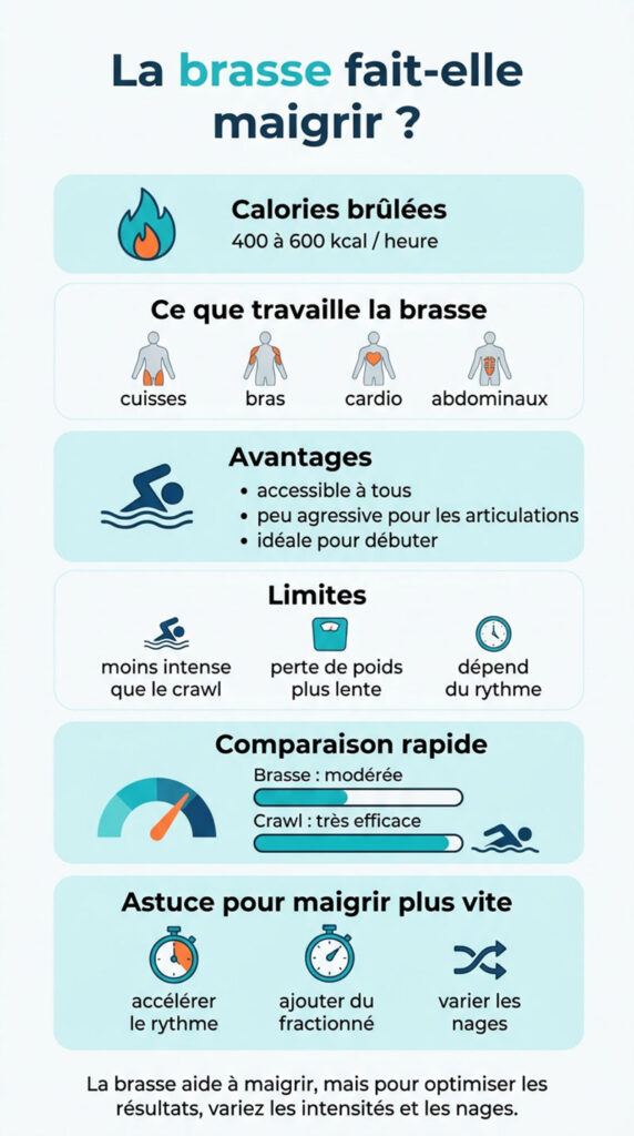Brasse pour maigrir : calories brûlées, efficacité et comparaison avec le crawl en natation